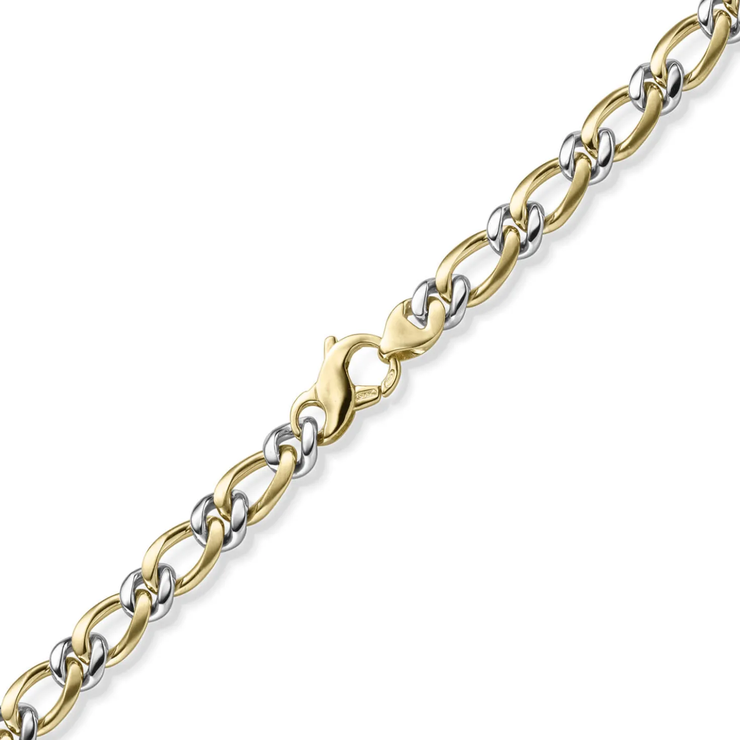 8mm Panzer-Figaro Phantasie Kette Halskette aus 585 Gelbgold & Weißgold 50cm