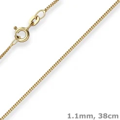 1,1mm Panzerkette Collier Halskette aus 333 Gold Gelbgold 38cm mit Zwischenöse