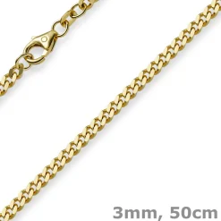 3mm Panzerkette Kette Collier aus 750 Gold Gelbgold, Goldkette, 50cm