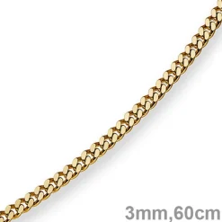 3mm Panzerkette Kette Collier aus 750 Gold Gelbgold, Goldkette, 60cm
