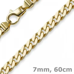 7mm Panzerkette Kette Collier aus 585 Gold Gelbgold, Goldkette, 60cm