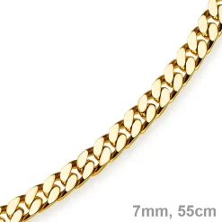 7mm Panzerkette Kette Collier aus 585 Gold Gelbgold, Goldkette, 55cm