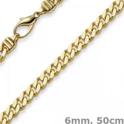 6mm Panzerkette Kette Collier aus 750 Gold Gelbgold, Goldkette, 50cm