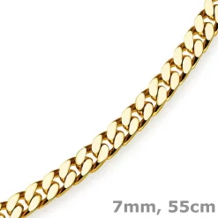7mm Panzerkette Kette Collier diamantiert, 750 Gold Gelbgold massiv, 55cm