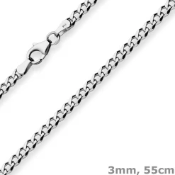 3mm Panzerkette Silberkette Collier Halskette aus 925 Silber rhodiniert 55cm