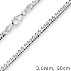 3,6mm Panzerkette Silberkette Collier Halskette aus 925 Silber rhodiniert 60cm