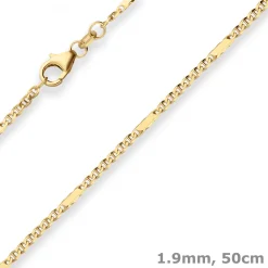 1,9mm Panzerstegkette Collier Halskette aus 585 Gold Gelbgold 50cm