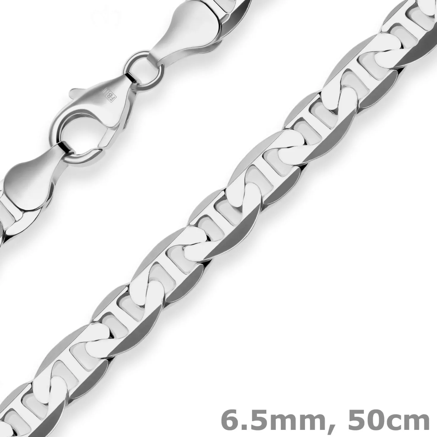 6,5mm Panzerstegkette Kette Collier Halskette aus 925 Silber rhodiniert 50cm
