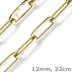12mm Paper Clip Weit-Anker Armband Armkette aus 585 Gold Gelbgold 22cm