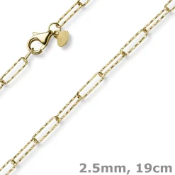 2,5mm Paper Clip Weit-Ankerarmband Armkette 585 Gold Gelbgold strukturiert 19cm