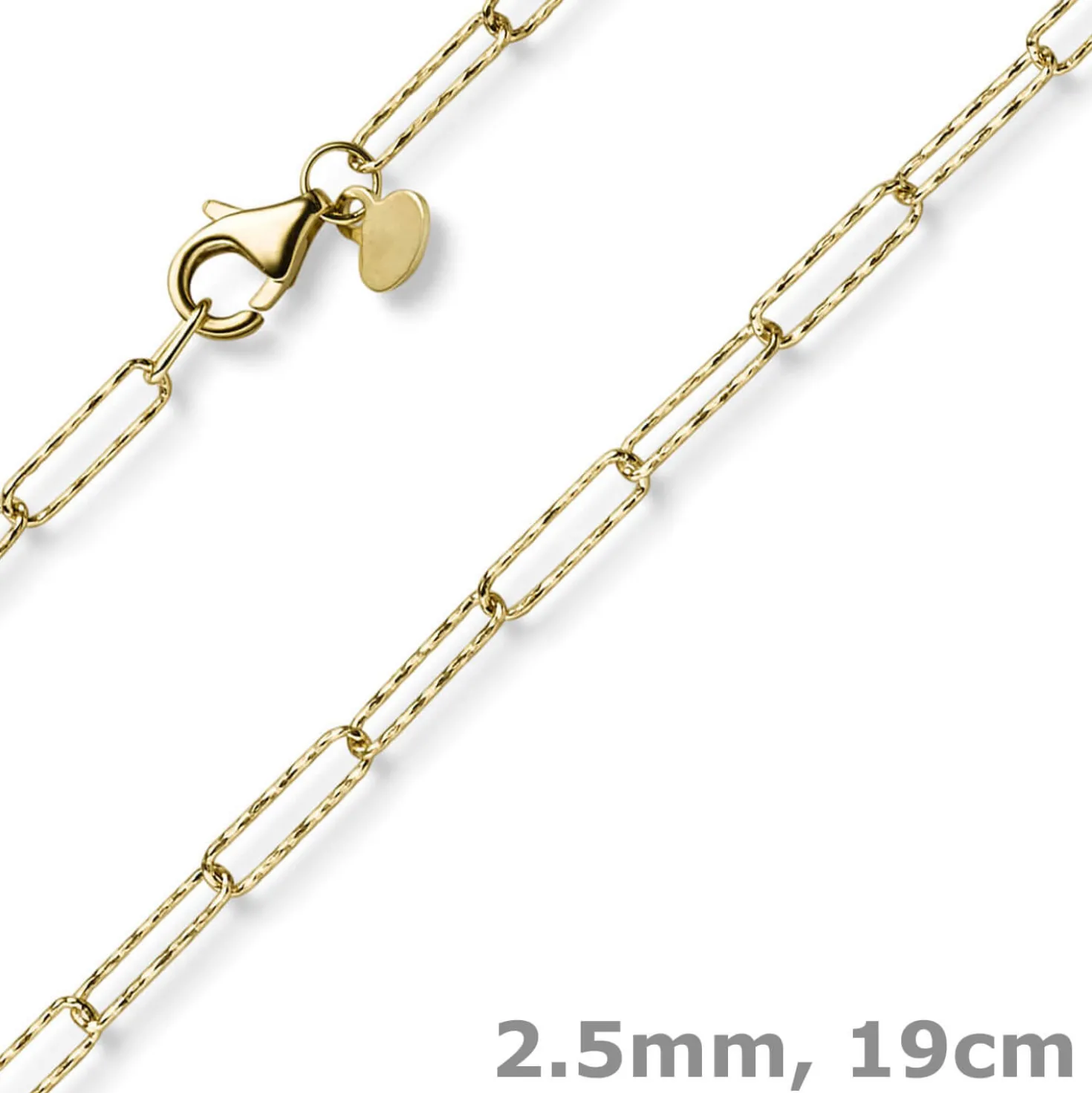 2,5mm Paper Clip Weit-Ankerarmband Armkette 585 Gold Gelbgold strukturiert 19cm