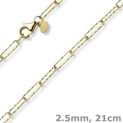 2,5mm Paper Clip Weit-Ankerarmband Armkette 585 Gold Gelbgold strukturiert 21cm