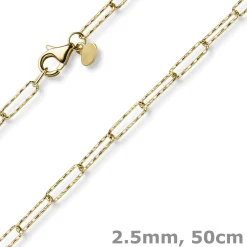 2,5mm Paper Clip Weit-Ankerkette Kette Collier 585 Gelbgold strukturiert 50cm