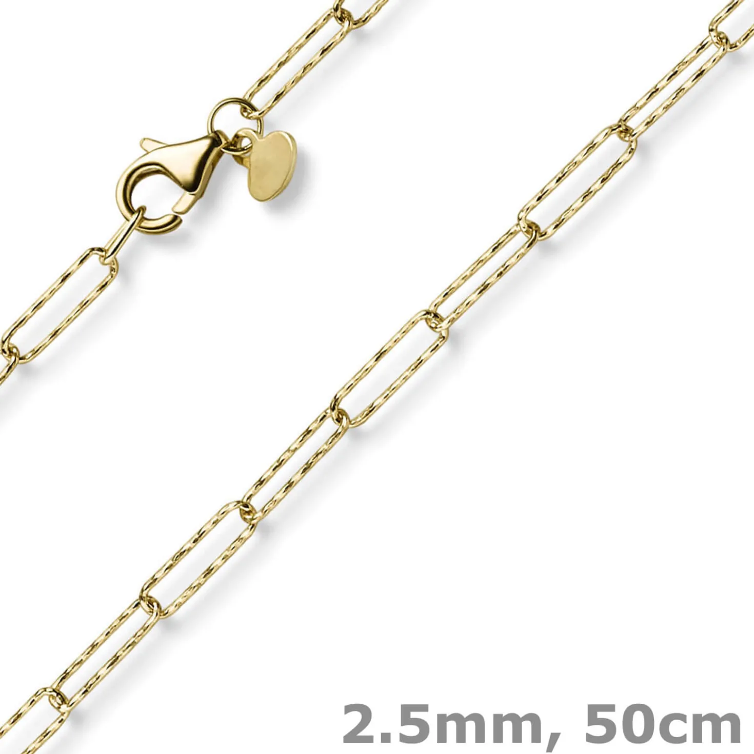 2,5mm Paper Clip Weit-Ankerkette Kette Collier 585 Gelbgold strukturiert 50cm