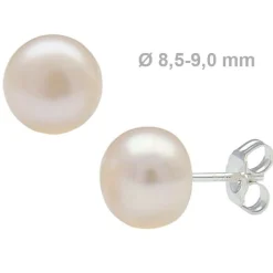 8,5-9,0 mm Perlen Ohrstecker 925 Silber rose Süßwasser-Zuchtperlen