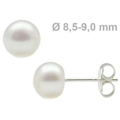 8,5-9,0 mm Perlen Ohrstecker 925 Silber weiß Süßwasser-Zuchtperlen