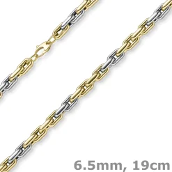 6,5mm Phantasie Armband Armkette Armschmuck aus 585 Gold gelb/weiß bicolor 19cm