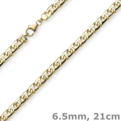 6,5mm Phantasiearmband Armkette Armschmuck, 585 Gold Gelbgold, glänzend, 21cm
