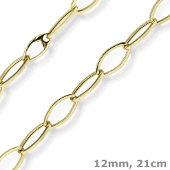 12mm Phantasie Armband Armkette aus 585 Gold Gelbgold glänzend 21cm
