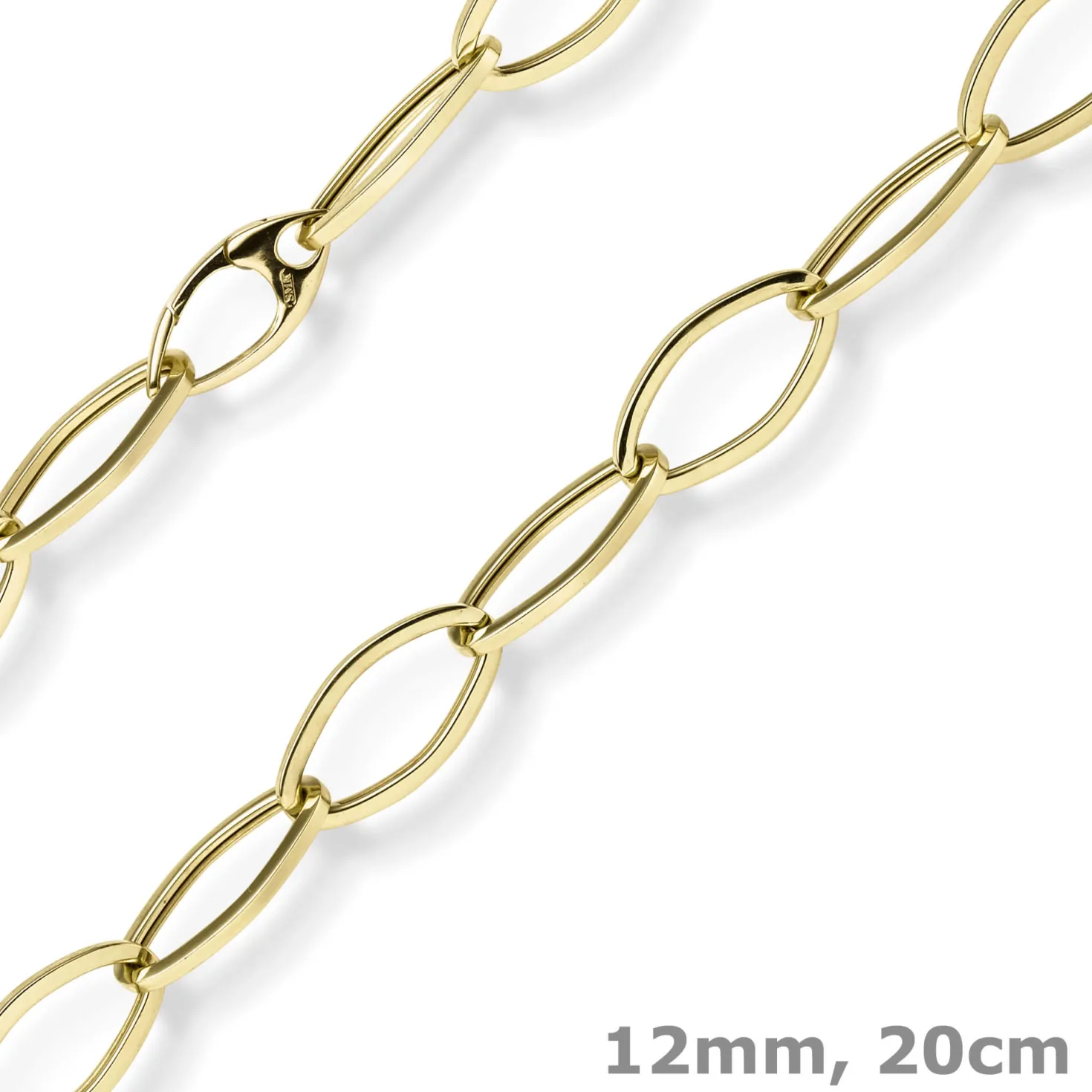12mm Phantasie Armband Armkette aus 585 Gold Gelbgold glänzend 20cm