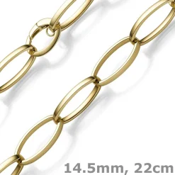 14,5mm Phantasie Armband Armkette aus 585 Gold Gelbgold oval vierkant 22cm