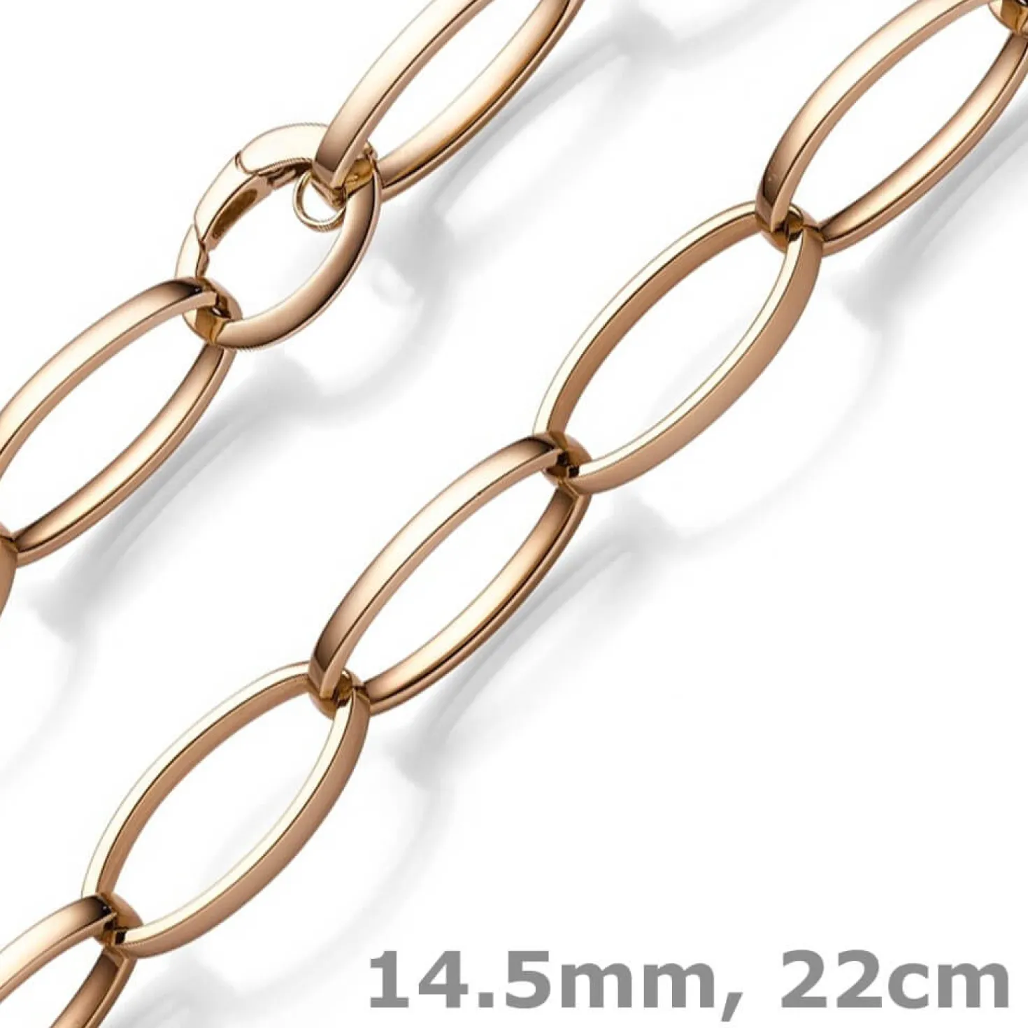 14,5mm Phantasie Armband Armkette aus 585 Gold Rotgold oval vierkant 22cm