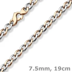 7,5mm Phantasie Armband Armkette aus 585 Gold Weißgold Rotgold bicolor 19cm