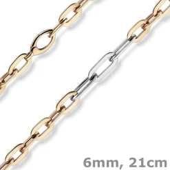 6mm Phantasie Armband Armkette aus 585 Gold Weißgold Rotgold oval flach 21cm