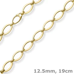 12,5mm Phantasie-Armband ovale Kettenglieder Armkette 585 Gold Gelbgold 19cm