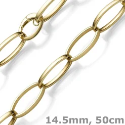 14,5mm Phantasie Halskette Collier aus 585 Gold Gelbgold oval vierkant 50cm