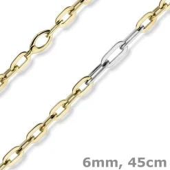 6mm Phantasie Kette Collier aus 585 Gold Gelbgold Weißgold oval flach 45cm