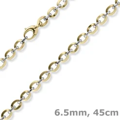 6,5mm Phantasie-Kette Collier 585 Gold Gelbgold Weißgold bicolor 45cm glänzend