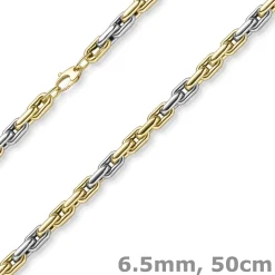 6,5mm Phantasie Kette Halskette Collier aus 585 Gold gelb/weiß bicolor 50cm