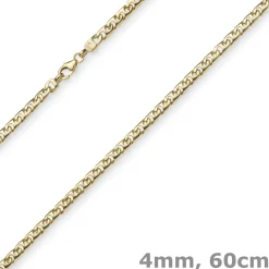 4mm Phantasiekette Kette Collier Halskette, 585 Gold Gelbgold, glänzend, 60cm