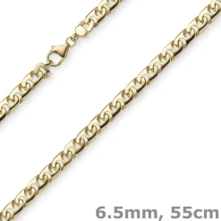 6,5mm Phantasiekette Kette Collier Halskette, 585 Gold Gelbgold, glänzend, 55cm