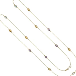 1mm Rankerkette mit Citrinen Blautopasen Amethysten, 585 Gold Gelbgold, 90cm