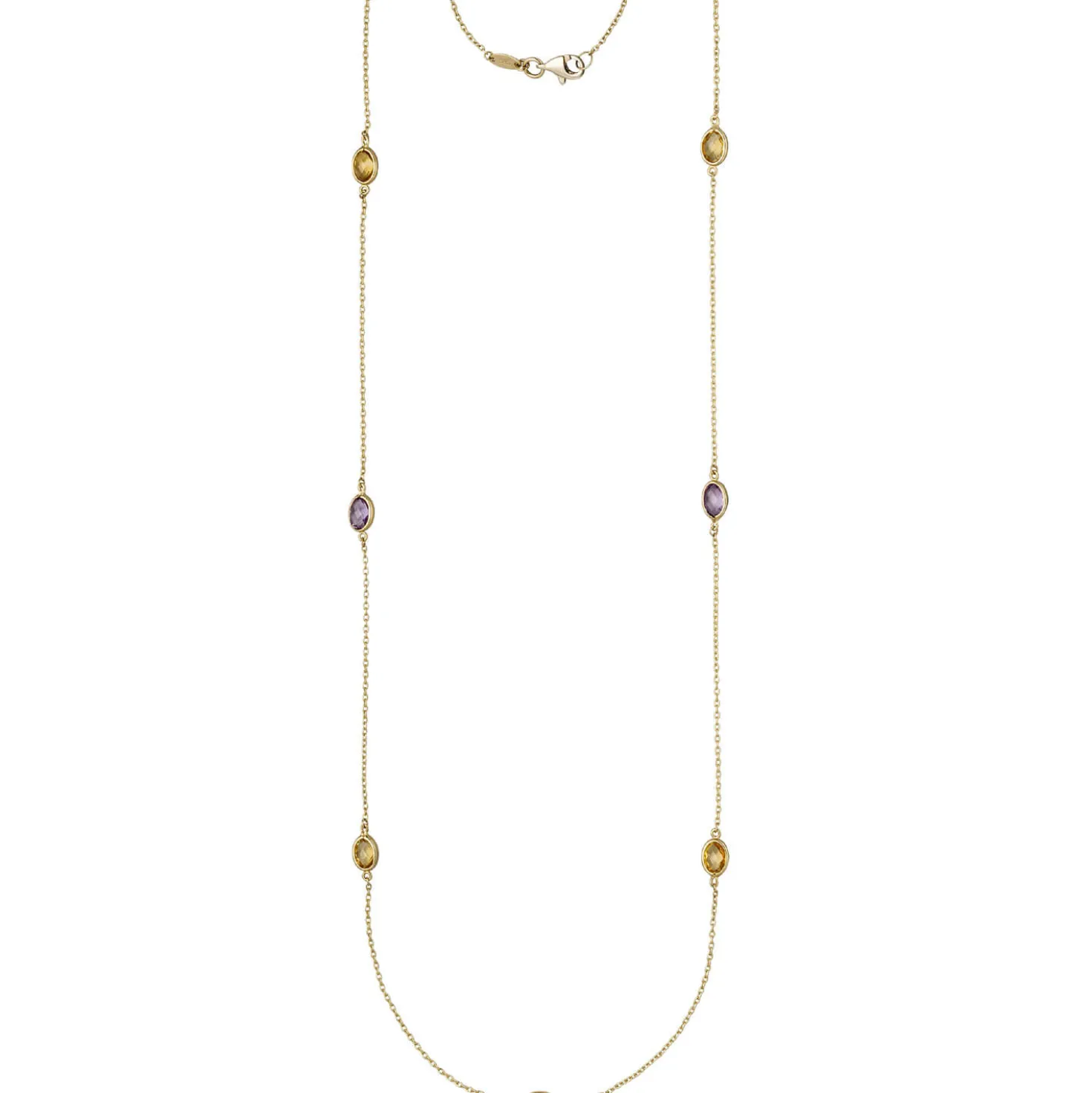 1mm Rankerkette mit Citrinen Blautopasen Amethysten, 585 Gold Gelbgold, 90cm