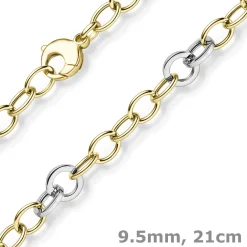 9,5mm Ringel-Armband Armkette aus 585 Gold Gelbgold Weißgold bicolor 21cm