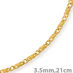 3,5mm Rockwell Armband Armkette, 585 Gold Gelbgold, 21cm, mattiert