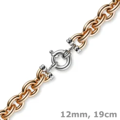 12mm Rundanker Armband Armkette aus 585 Gold Rotgold & Weißgold, 19cm