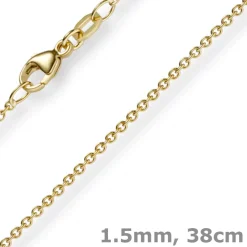 1,5mm Rund-Ankerkette aus 585 Gold Gelbgold Kette Collier Halskette, 38cm