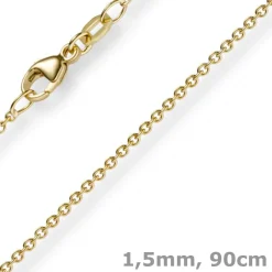 1,5mm Rund-Ankerkette aus 750 Gold Gelbgold Kette Collier Halskette, 90cm