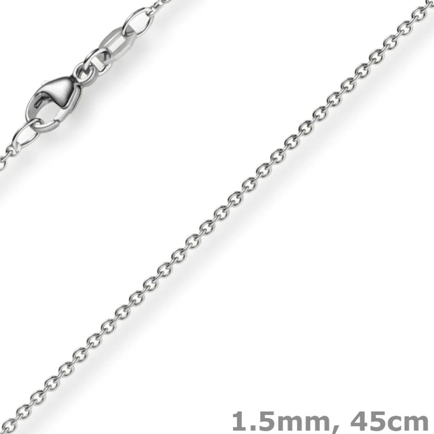 1,5mm Rund-Ankerkette aus 750 Gold Weißgold Kette Collier Halskette, 45cm