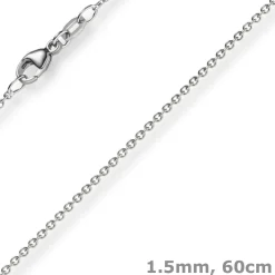 1,5mm Rund-Ankerkette aus 585 Gold Weißgold Kette Collier Halskette, 60cm