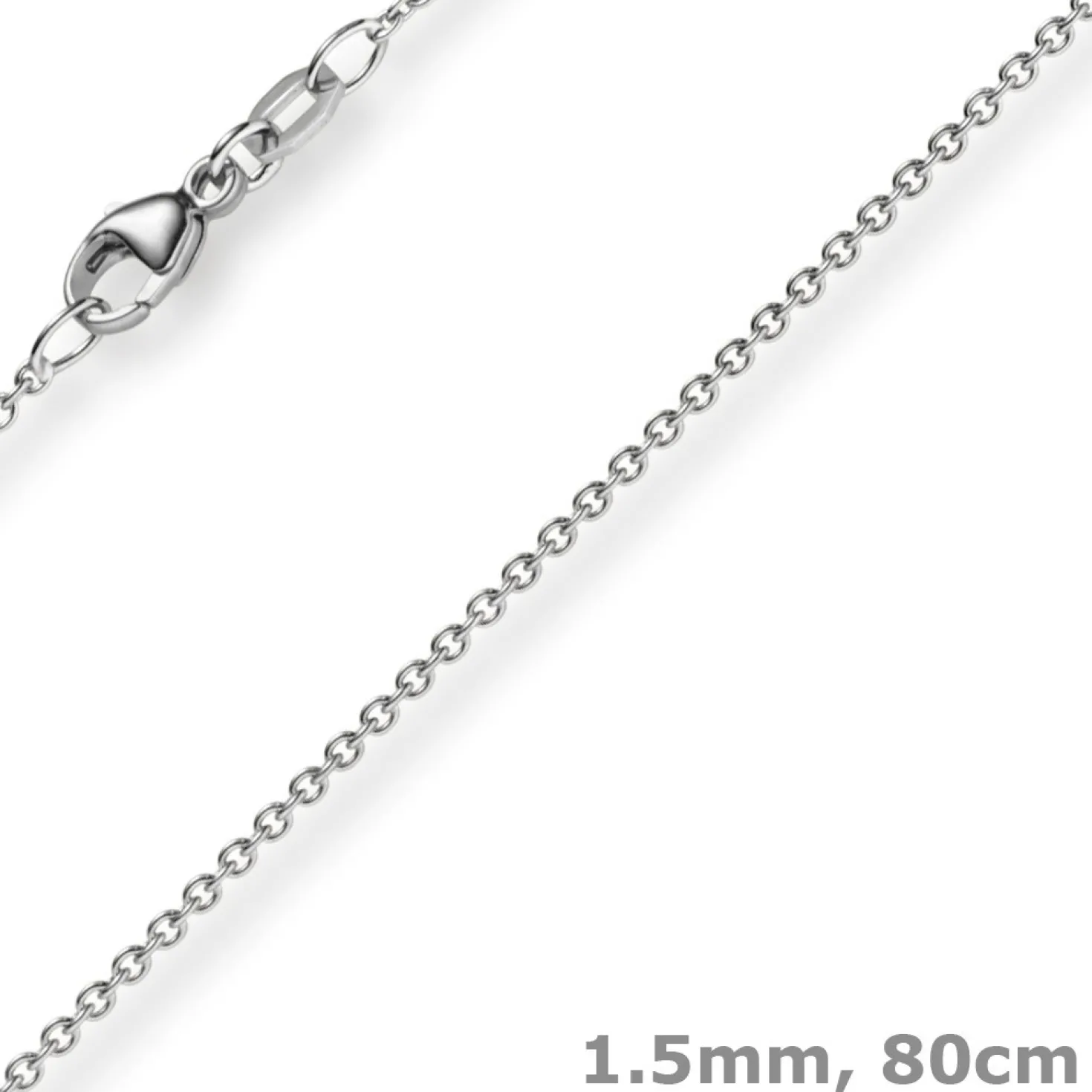 1,5mm Rund-Ankerkette aus 585 Gold Weißgold Kette Collier Halskette, 80cm