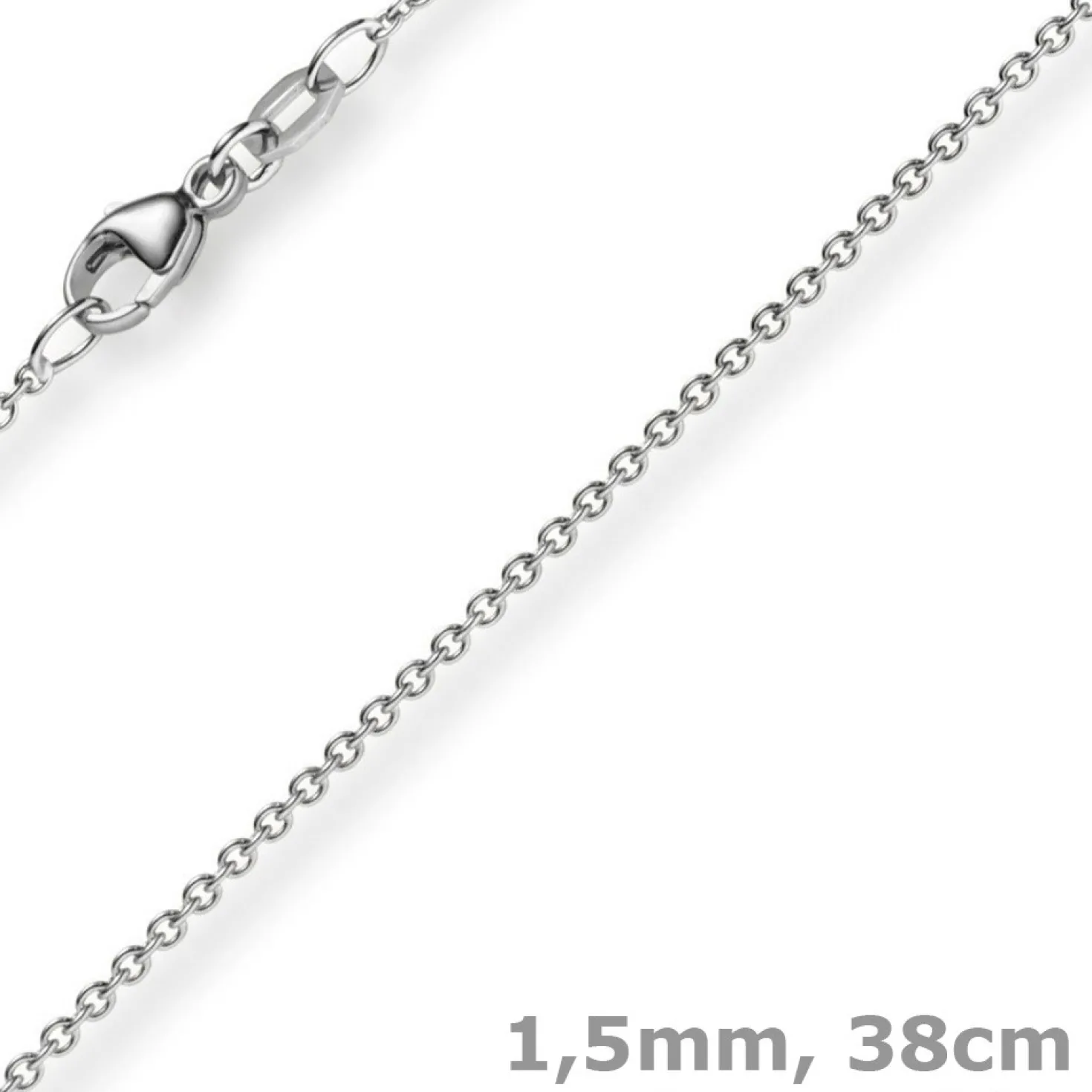 1,5mm Rund-Ankerkette aus 750 Gold Weißgold Kette Collier Halskette, 38cm
