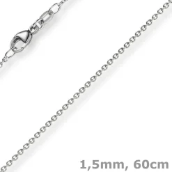 1,5mm Rund-Ankerkette aus 750 Gold Weißgold Kette Collier Halskette, 60cm