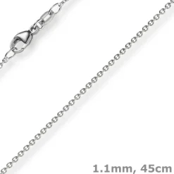 1,1mm Rund-Ankerkette aus 750 Gold Weißgold Kette Collier Halskette, 45cm