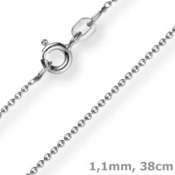 1,1mm Rund-Ankerkette aus 750 Gold Weißgold Kette Collier Halskette, 38cm