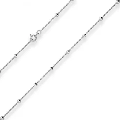 1,3mm Rund-Ankerkette Collier Kugel Halskette aus 925 Silber rhodiniert 50cm